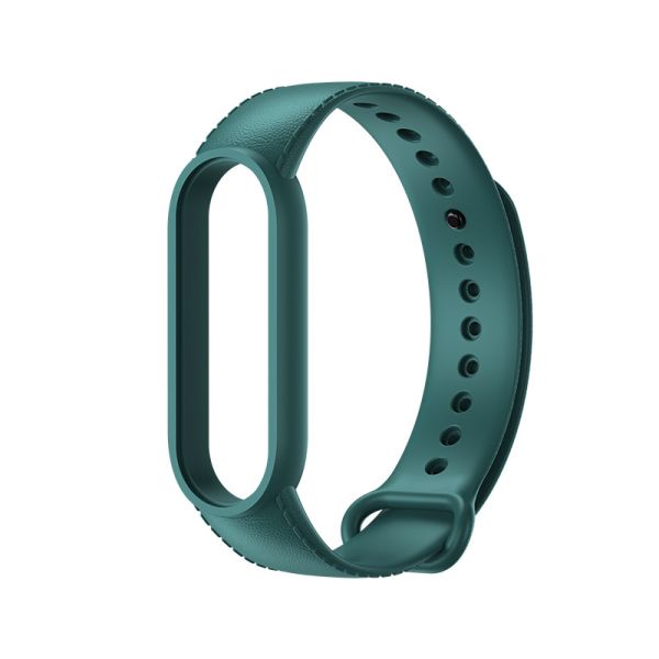 Силіконовий ремінець з імітацією шкіри для Mi Band 5 | 6 , Салатовий (Темно-Зеленый)