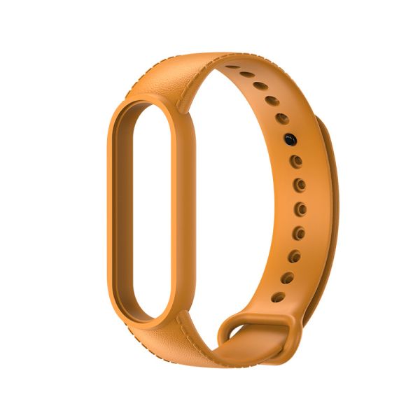 Силіконовий ремінець з імітацією шкіри для Mi Band 5 | 6 , Салатовий (Темно-оранжевый)