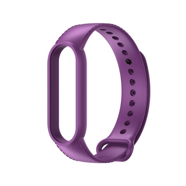 Силіконовий ремінець з імітацією шкіри для Mi Band 5 | 6 , Салатовий (Фиолетовый)