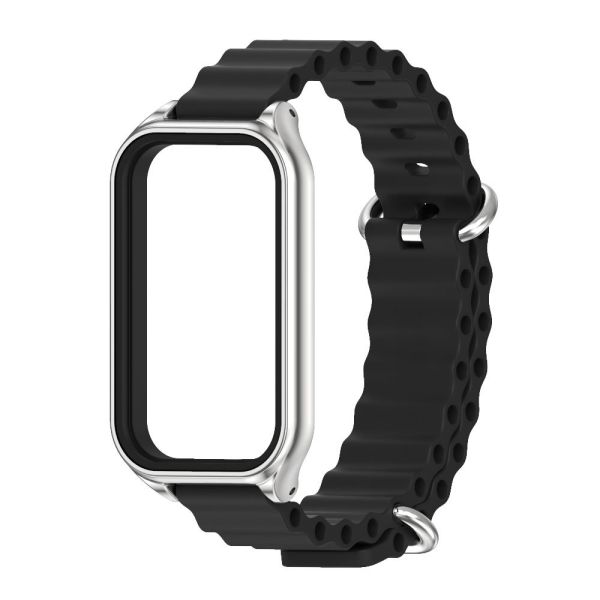 Силіконовий ремінець Ocean з алюмінієвою рамкою для Mi Band 9 Active / Redmi Band 3 (Чорний+срібло)