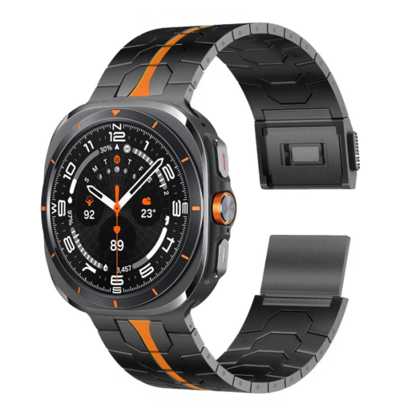 Металевий ремінець для Samsung Galaxy Watch 7 Ultra 47mm з магнітною застібкою (Чорний+Орандж)