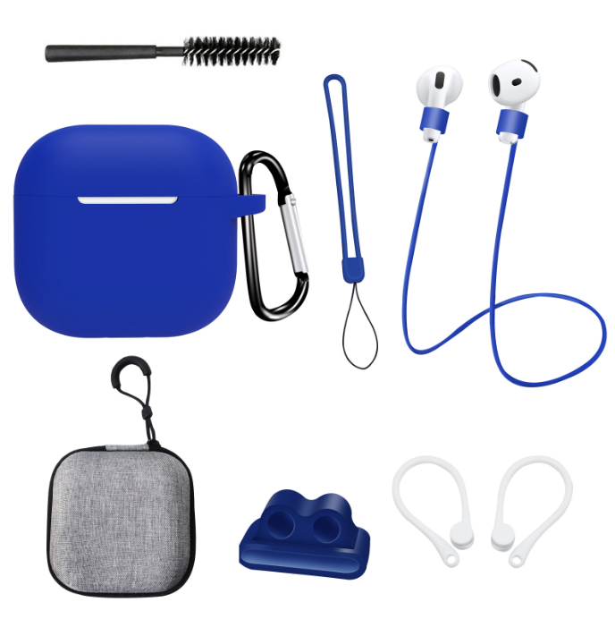 Чохол для AirPods 4 із комплектом аксесуарів 7в1 (Синій)