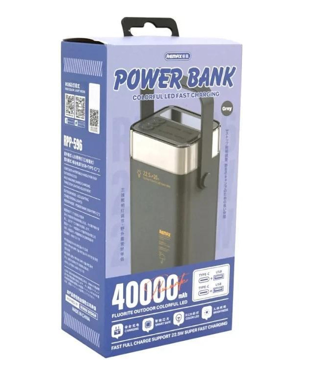 Зовнішній акумулятор Remax Fluorite 40000mAh з LED-ліхтарем