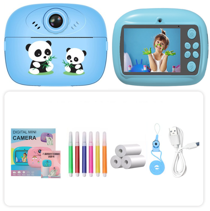 Дитяча миттєва камера з принтером PANDA  + 3 рулони для друку(DIY Instant Camera) (Blue)
