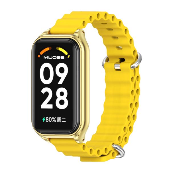 Силіконовий ремінець Ocean з алюмінієвою рамкою для Mi Band 9 Active / Redmi Band 3 (Жовтий+золото)