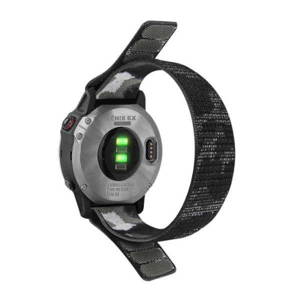 Нейлоновий ремінець на липучці для Garmin Fenix 7/7X/6X/5X/6/5 26ММ. (Чорно-сірий камуфляж)