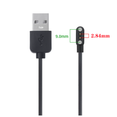 Магнітний зарядний кабель 2 контакти (2.84 мм / 9.0 мм) USB-A чорний