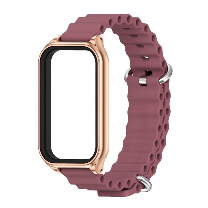 Силіконовий ремінець Ocean з алюмінієвою рамкою для Mi Band 9 Active / Redmi Band 3 (Бордовий)