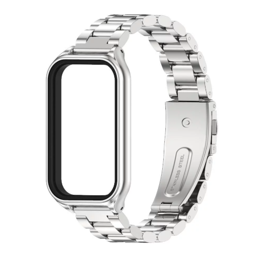 Металевий ремінець з корпусом для Xiaomi Redmi Band 2 / Mi Band 8 Active (сталевий браслет) (срібний)