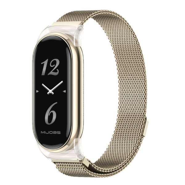 Металевий ремінець MiJoаs Milanese для Mi Band 8 / 9 Pro – з прозорим пластиковим корпусом (Бежевий)