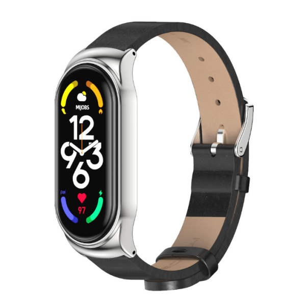 Ремінець шкіряний Mijobs для Xiaomi Mi Band 8 , Brown/Silver (Черный / Black)