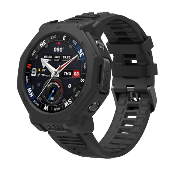 Силіконовий ремінець Armor Sport із захисним корпусом для Amazfit T-Rex 3 Pro, 22 мм (чорний)