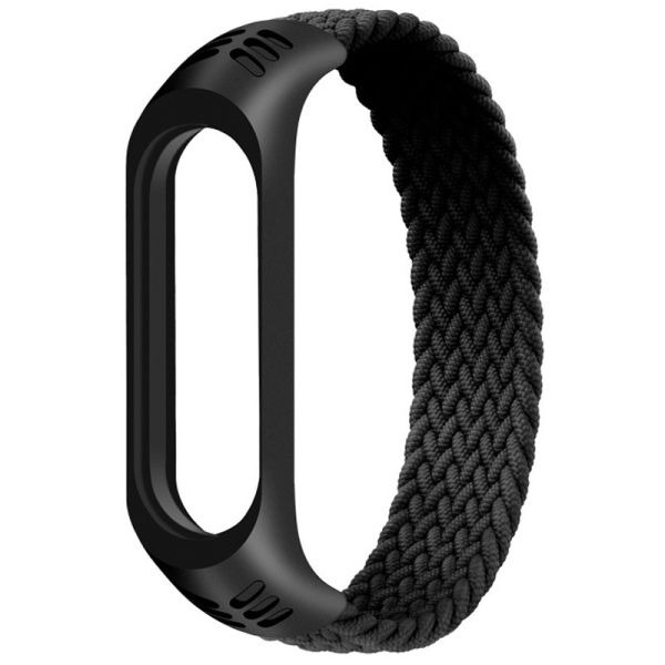 Тканинний монобраслет Braided Solo Loop для Xiaomi Mi Band 3 | 4 | 5 | 6 (Розмір M - 170 мм), Чорний (Чорний)