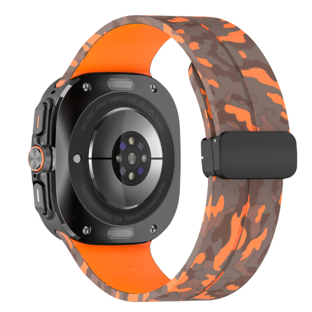 Камуфляжний силіконовий ремінець з магнітною пряжкою для Samsung Galaxy Watch7 Ultra 47 мм (помаранчевий)