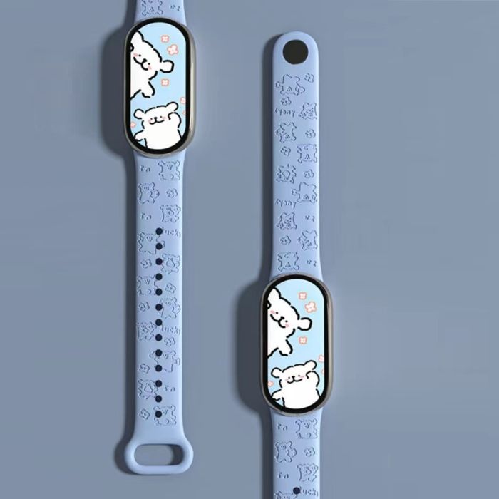 Силіконовий ремінець для Xiaomi Mi Band 8/9 з лазерним гравіюванням "Медведик" (Блактиний)